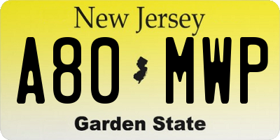 NJ license plate A80MWP