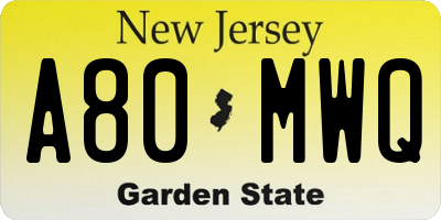 NJ license plate A80MWQ
