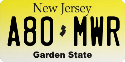 NJ license plate A80MWR