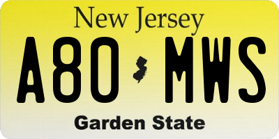 NJ license plate A80MWS
