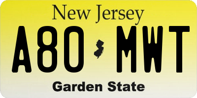 NJ license plate A80MWT