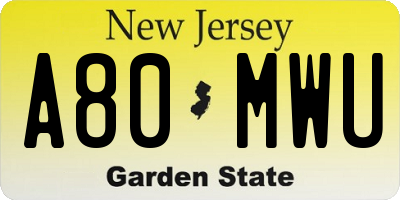 NJ license plate A80MWU