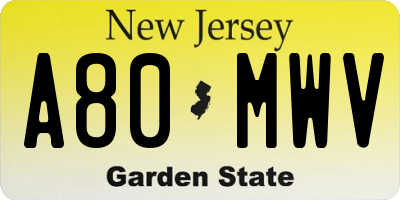 NJ license plate A80MWV