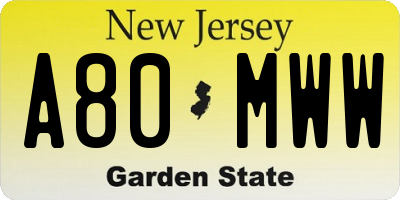 NJ license plate A80MWW