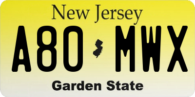 NJ license plate A80MWX