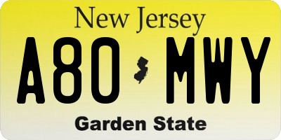 NJ license plate A80MWY