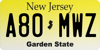 NJ license plate A80MWZ