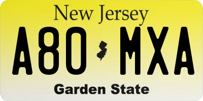 NJ license plate A80MXA