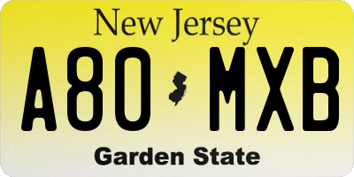 NJ license plate A80MXB