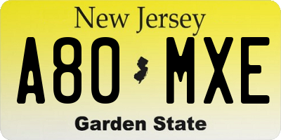 NJ license plate A80MXE