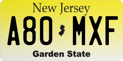 NJ license plate A80MXF