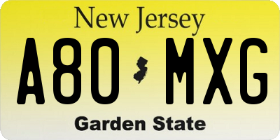 NJ license plate A80MXG