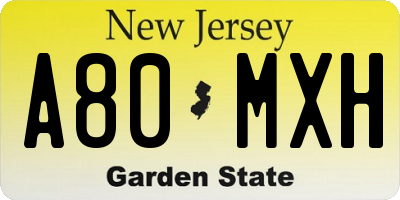 NJ license plate A80MXH