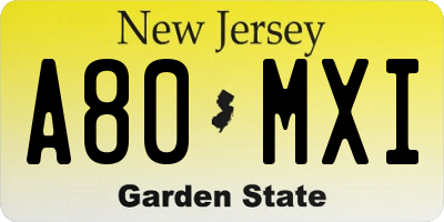NJ license plate A80MXI