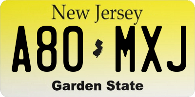 NJ license plate A80MXJ