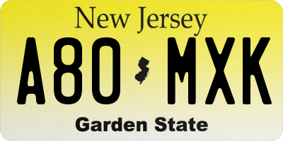 NJ license plate A80MXK