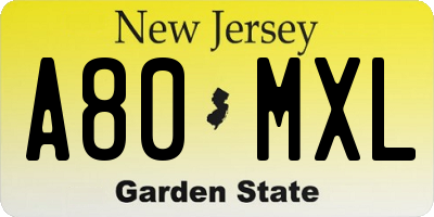 NJ license plate A80MXL
