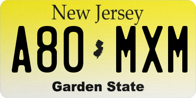 NJ license plate A80MXM