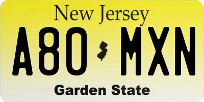NJ license plate A80MXN