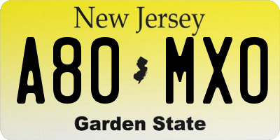 NJ license plate A80MXO