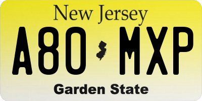 NJ license plate A80MXP