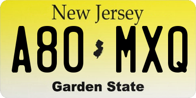 NJ license plate A80MXQ