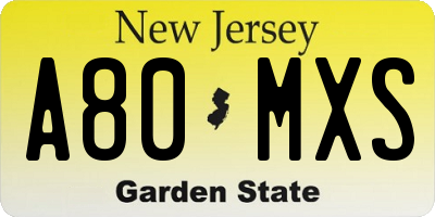 NJ license plate A80MXS