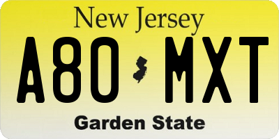 NJ license plate A80MXT