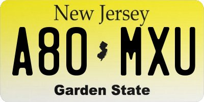 NJ license plate A80MXU