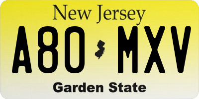 NJ license plate A80MXV