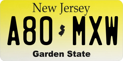 NJ license plate A80MXW