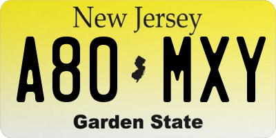 NJ license plate A80MXY