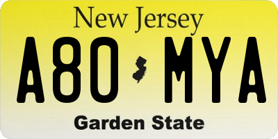 NJ license plate A80MYA
