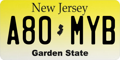 NJ license plate A80MYB