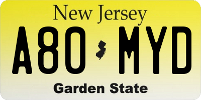 NJ license plate A80MYD