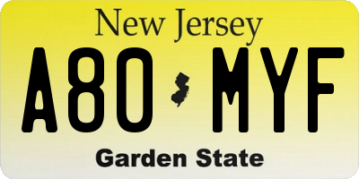 NJ license plate A80MYF