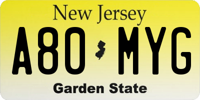 NJ license plate A80MYG