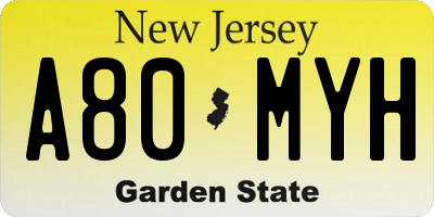 NJ license plate A80MYH