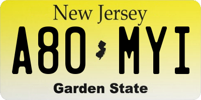 NJ license plate A80MYI