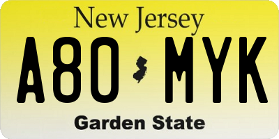 NJ license plate A80MYK