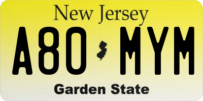 NJ license plate A80MYM