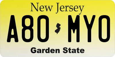 NJ license plate A80MYO