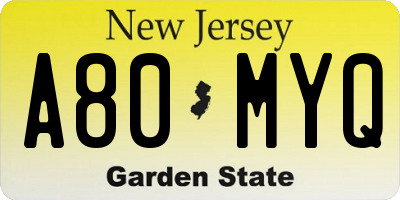 NJ license plate A80MYQ