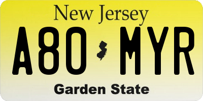 NJ license plate A80MYR