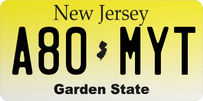 NJ license plate A80MYT