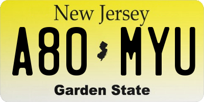 NJ license plate A80MYU