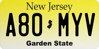 NJ license plate A80MYV