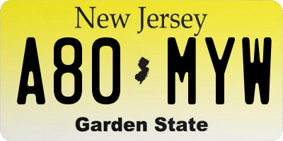 NJ license plate A80MYW
