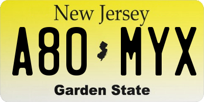 NJ license plate A80MYX