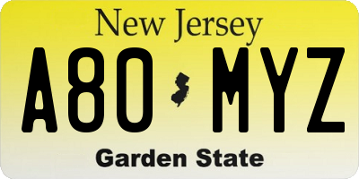 NJ license plate A80MYZ